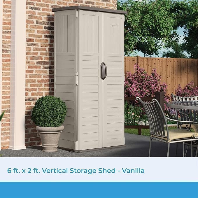 Suncast Vertical Outdoor Storage Shed with All-Weather Construction, Vanilla image 0