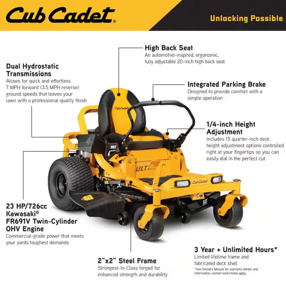 Cub Cadet Ultima ZT1 50″ Zero-Turn Riding Lawn Mower – Power, Precision & Comforts. image 1