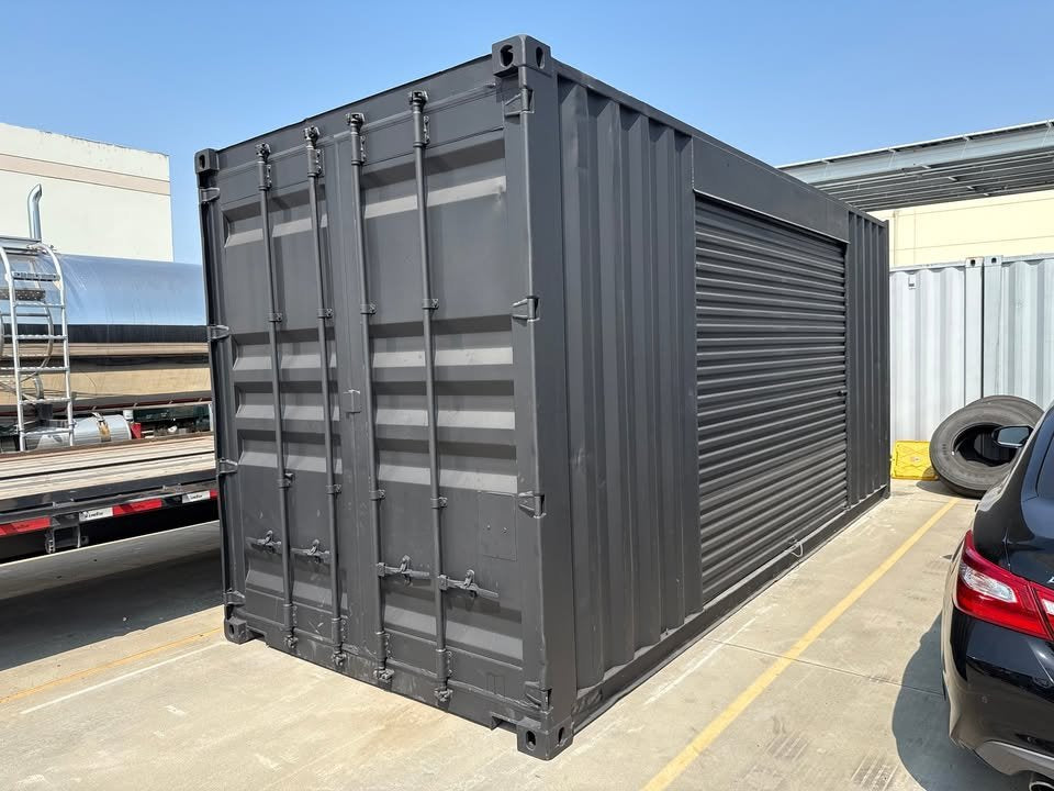 20ft Shipping Container – Matte Black w/ 12’ Side Roll-Up Door image 0
