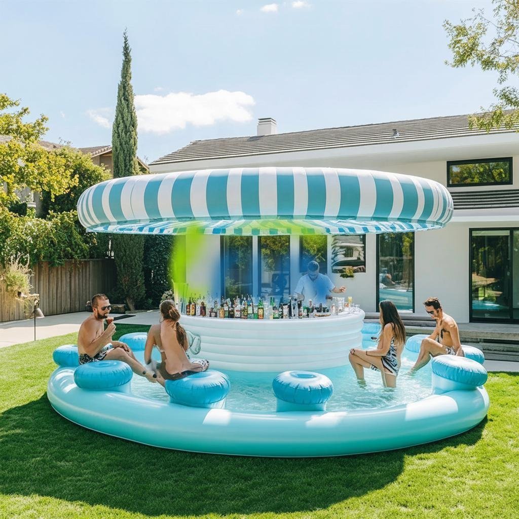 Family Party Backyard Inflatable Pool Bar Water Floating Bar Tent House Combo Swimming Pool Blow up Water Pool Bars For Outdoor yijia image 2