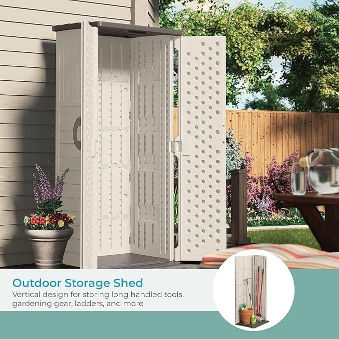 Suncast Vertical Outdoor Storage Shed with All-Weather Construction, Vanilla image 3