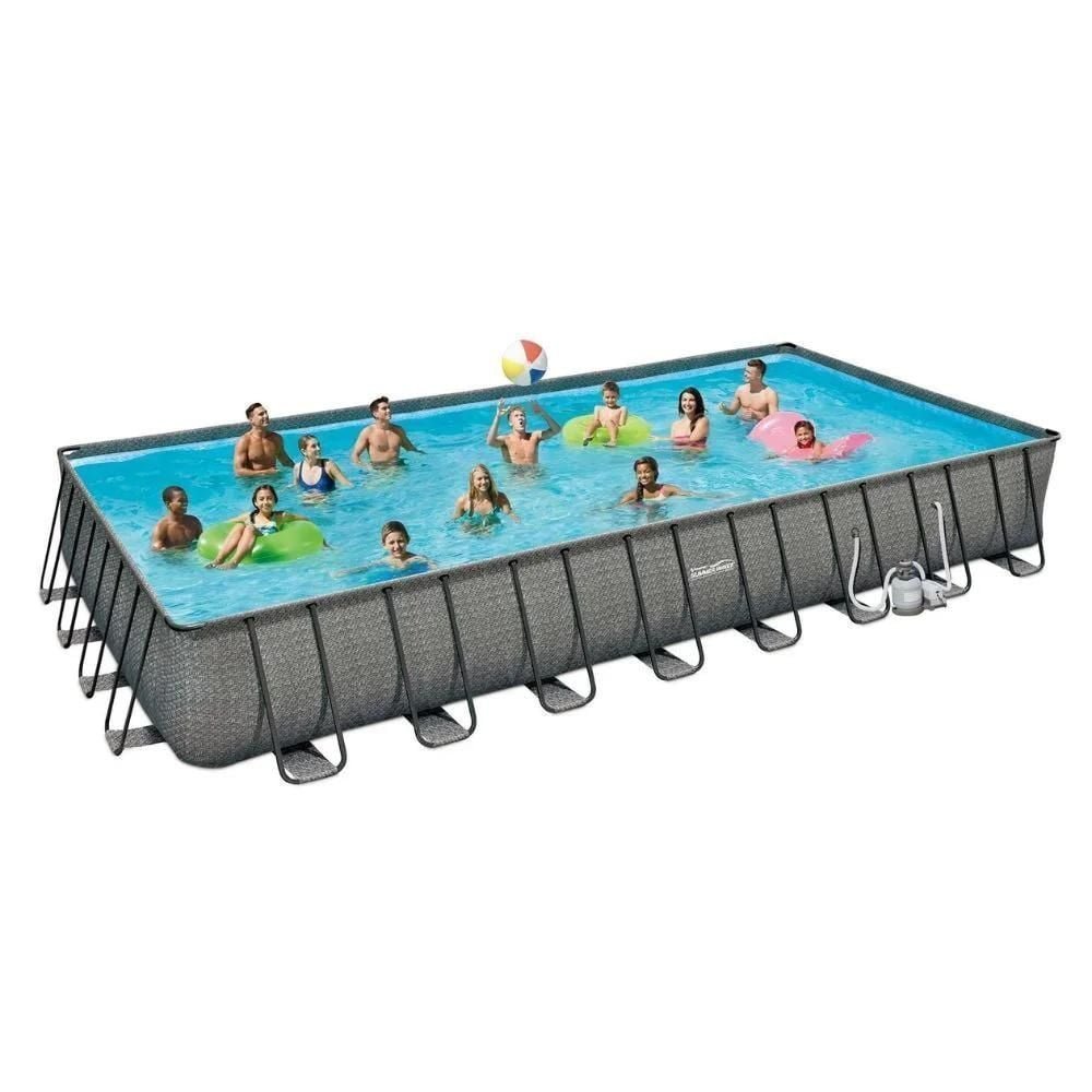 Summer Waves 32ft x 16ft x 52in Rectangle Frame Above Ground Swimming Pool Set image 7