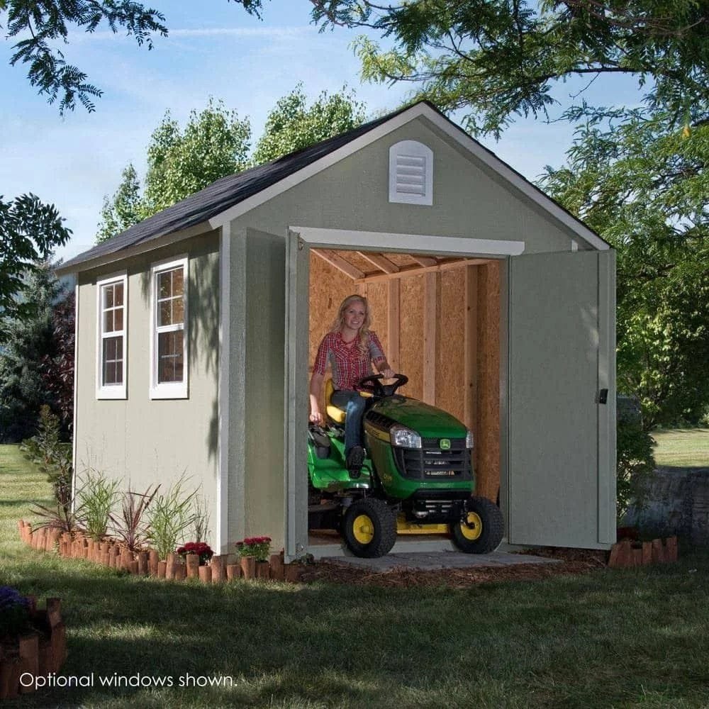 Installed Meridian 8 ft. x 10 ft. Wood Storage Shed with Autumn Brown Shingles image 6