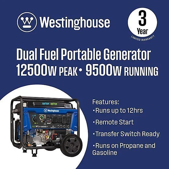 Westinghouse 12,500/9,500-Watt Dual-Fuel Portable Generator, Electric Start, Transfer Switch Ready image 4