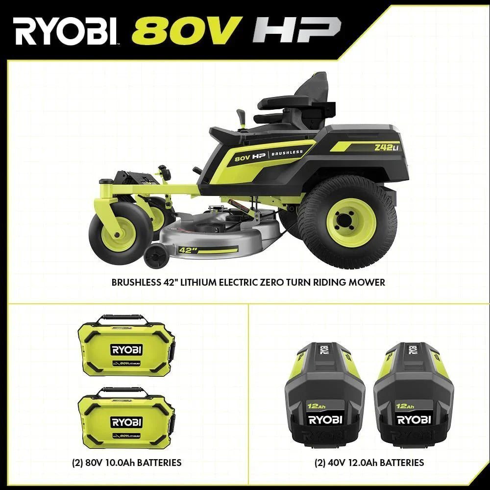 RYOBI 80V HP Brushless 42 in. Battery Electric Cordless Zero Turn Riding Mower Batteries and Charger 80V Batteries 40V image 13