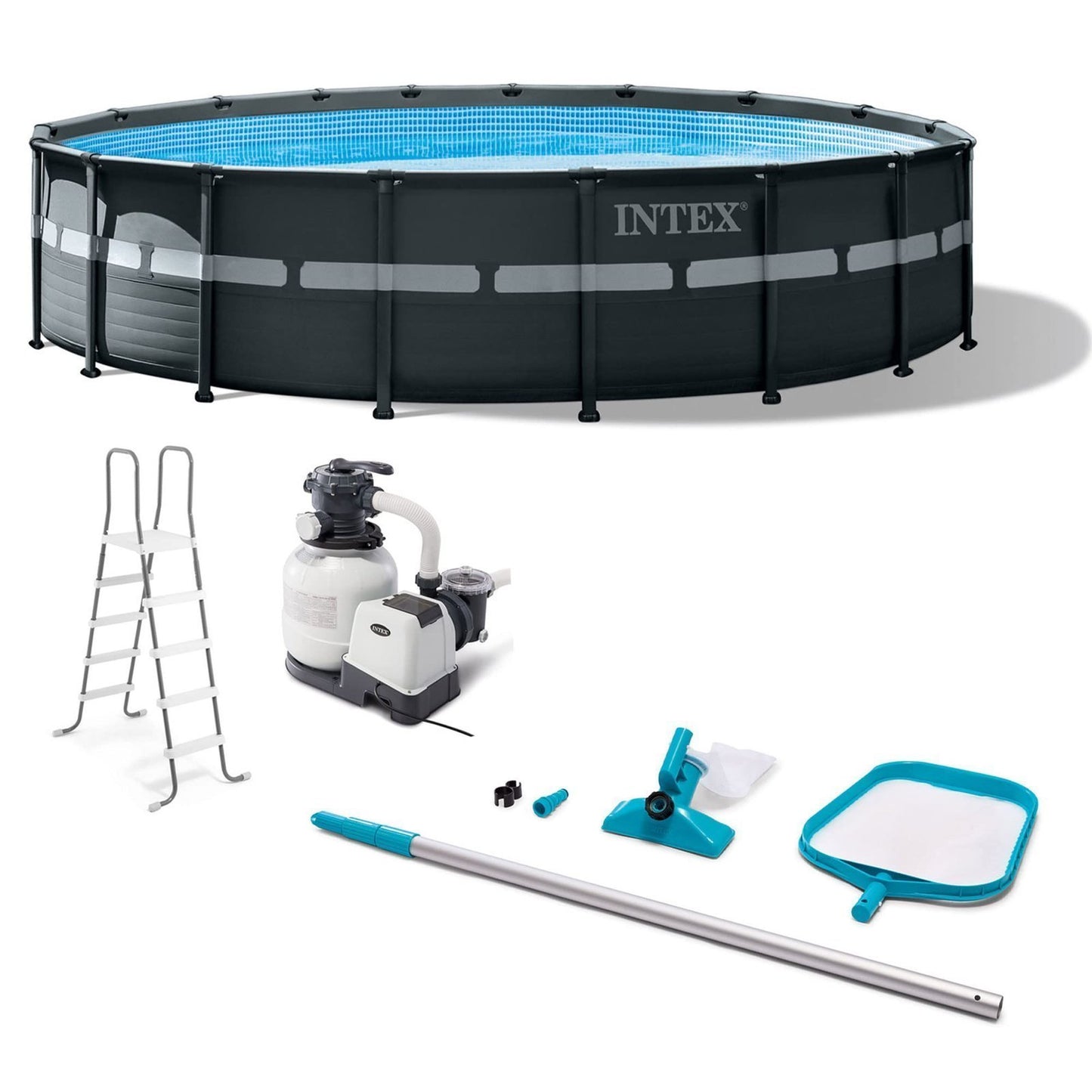 Intex Ultra XTR Frame 18′ x 52″ Above Ground Swimming Pool with Sand Filter Pump, Ladder, Cover, & Maintenance Accessory Kit with Vacuum and Skimmer image 0