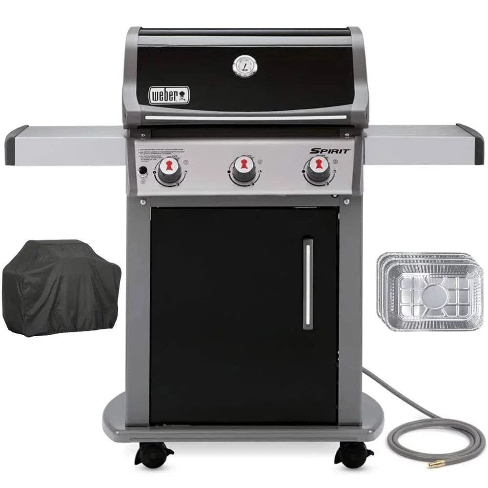 Weber 47510001 Spirit E-310 3-Burner Natural GAS Black Bundle with Generic Grill Cover Barbecue Drip Pans Set of 3 image 0