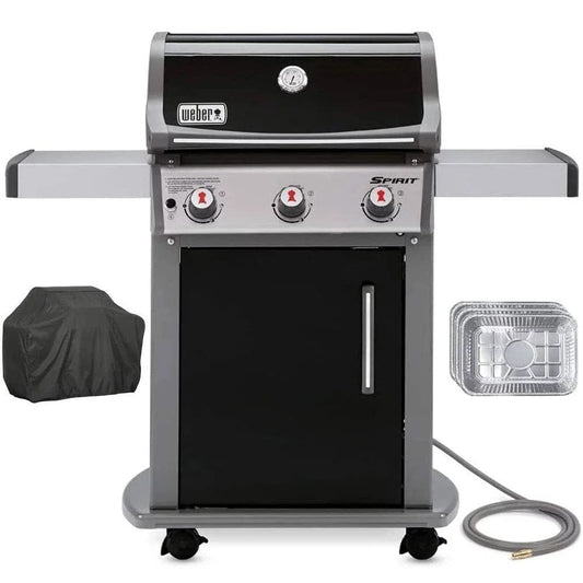 Weber 47510001 Spirit E-310 3-Burner Natural GAS Black Bundle with Generic Grill Cover Barbecue Drip Pans Set of 3 image 0