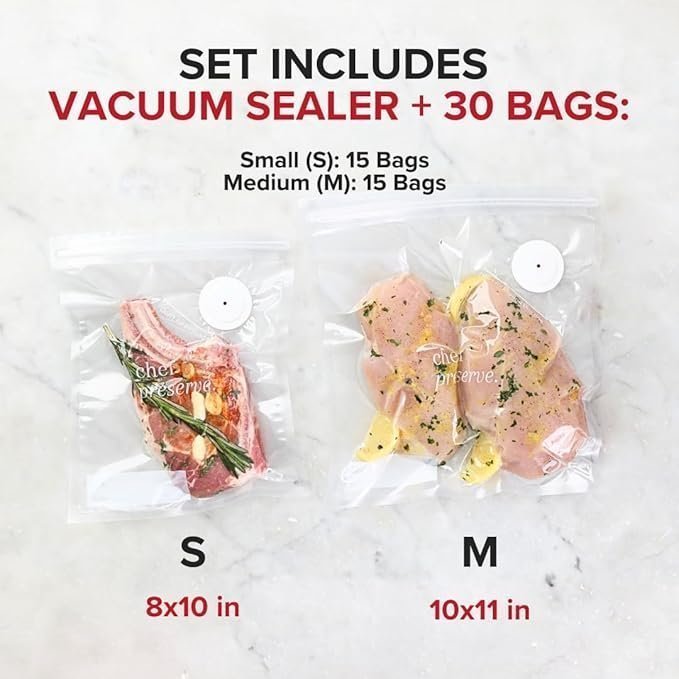 Chef Preserve Compact Vacuum Sealer for Food (Vacuum Sealer Machine + 30 Reusable Vacuum Bags) Powerful Handheld Vacuum Sealer Machine, Seal Meal Saver, Portable Food Sealer image 2