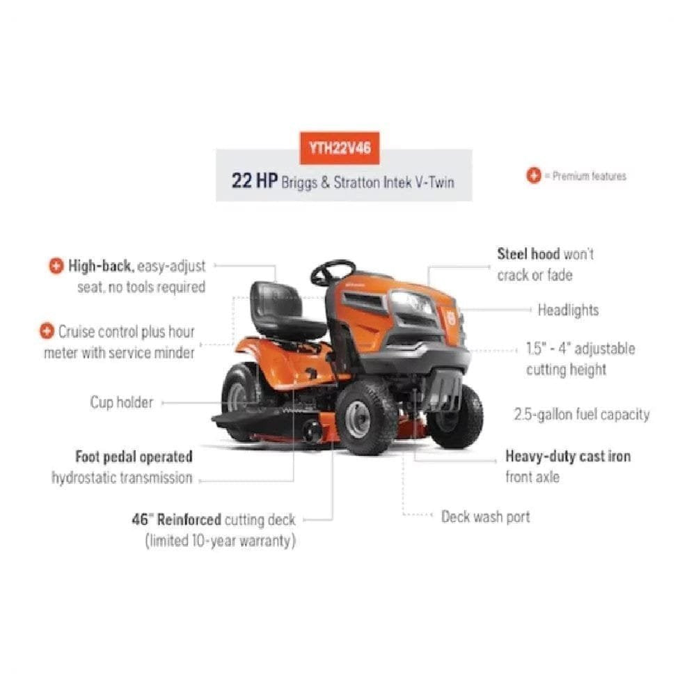 Husqvarna 46″ 22 HP Riding Mower YTH22V46 image 1