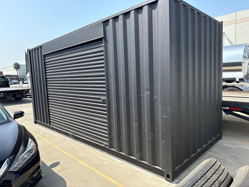 20ft Shipping Container – Matte Black w/ 12’ Side Roll-Up Door image 2