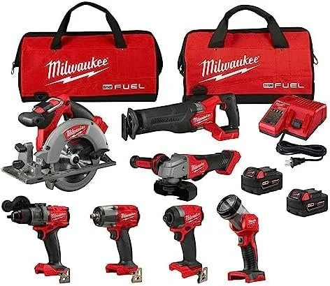 Milwaukee M18 FUEL 18V Lithium-Ion Brushless Cordless Combo Kit with Two 5.0 Ah Batteries, 1 Charger, 2 Tool Bags (7-Tool) image 0