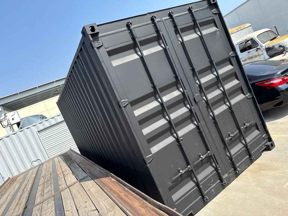 20ft Shipping Container – Matte Black w/ 12’ Side Roll-Up Door image 1
