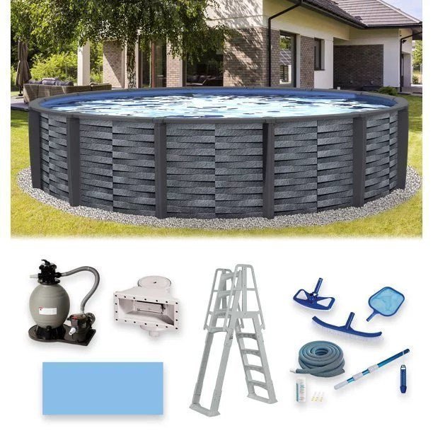 Blue Wave Affinity 24-ft Round 52-in Deep 7-in Top Rail Resin Swimming Pool Package image 0