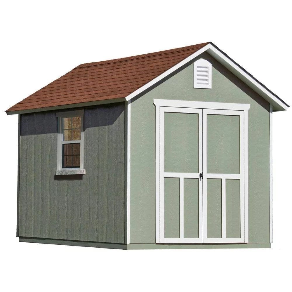 Installed Meridian 8 ft. x 10 ft. Wood Storage Shed with Autumn Brown Shingles image 0