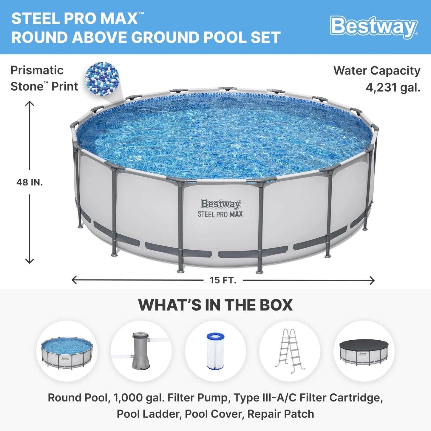 Bestway Steel Pro MAX 10 Foot x 30 Inch Round Metal Frame Above Ground Outdoor Backyard Swimming Pool Set with 330 GPH Filter Pumps image 1