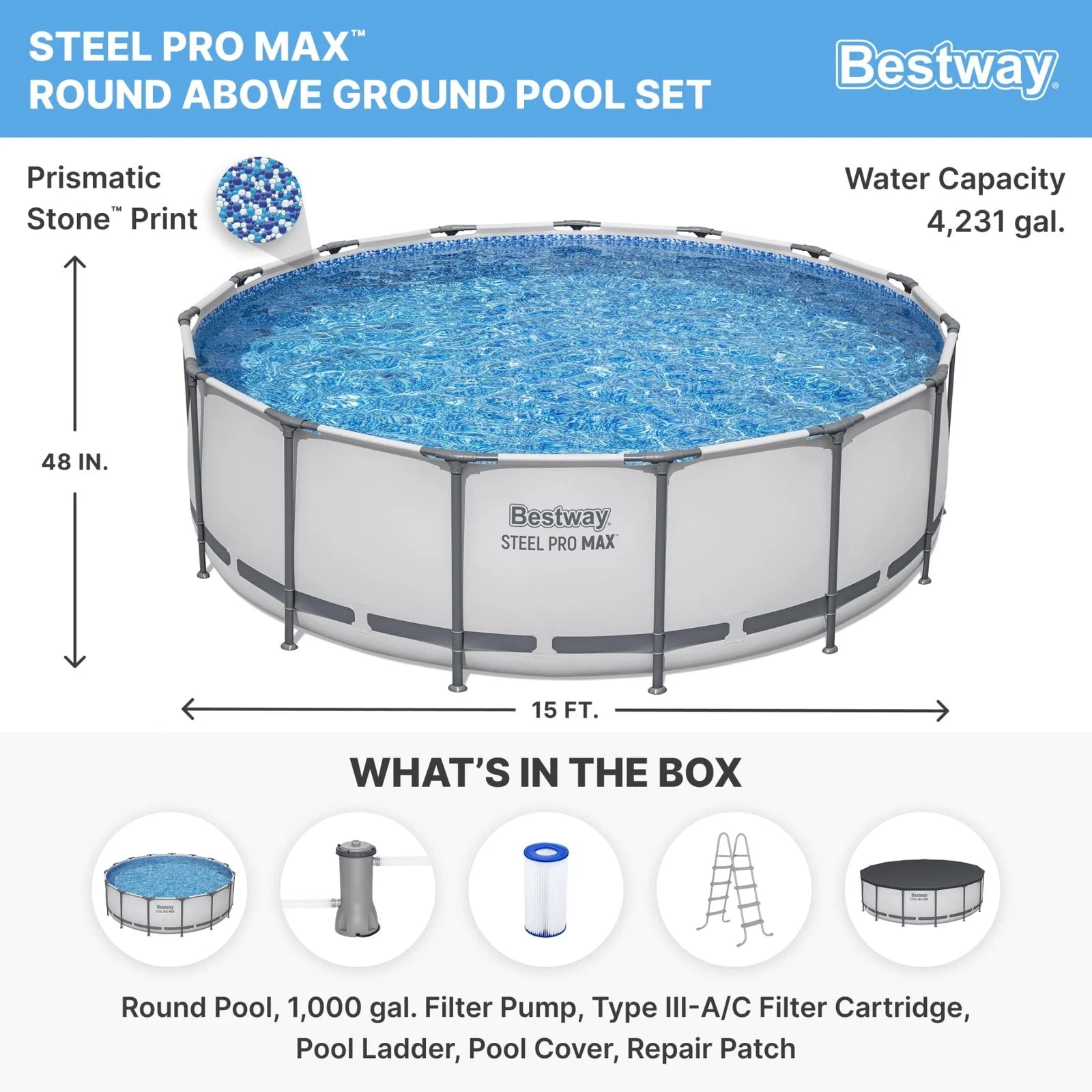 Bestway Steel Pro MAX 10 Foot x 30 Inch Round Metal Frame Above Ground Outdoor Backyard Swimming Pool Set with 330 GPH Filter Pumps image 1