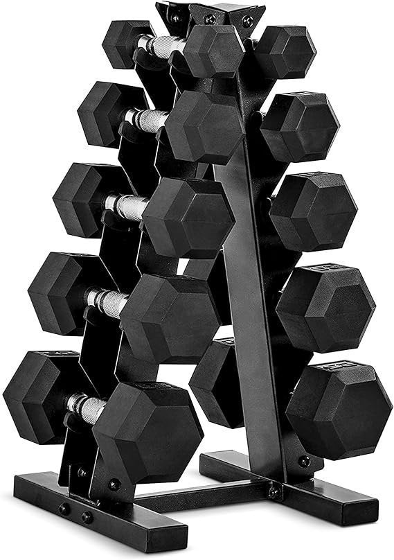 CAP Barbell Rubber Coated Dumbbell Weight Set with Vertical Rack | 100 lb, 150 lb, and 210 lb Options image 0