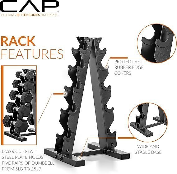 CAP Barbell Rubber Coated Dumbbell Weight Set with Vertical Rack | 100 lb, 150 lb, and 210 lb Options image 3