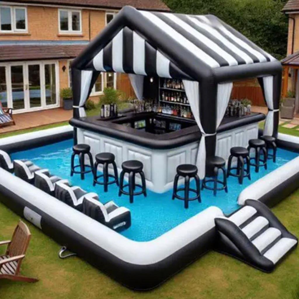 Family Party Backyard Inflatable Pool Bar Water Floating Bar Tent House Combo Swimming Pool Blow up Water Pool Bars For Outdoor yijia image 0