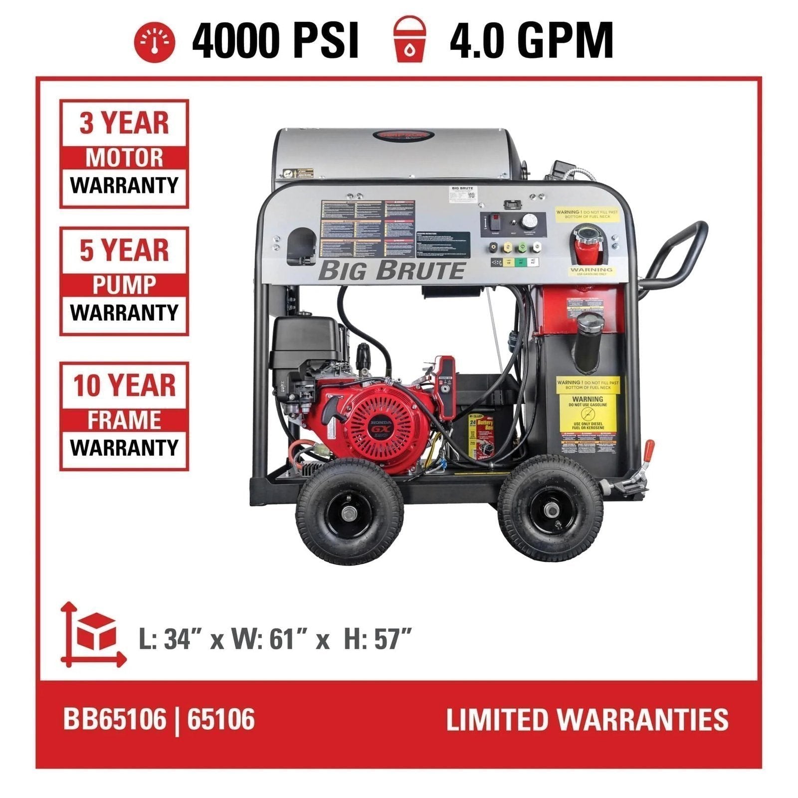 Simpson BB65106 Big Brute Professional 4000 PSI (Gas-Hot Water) Pressure Washer image 13