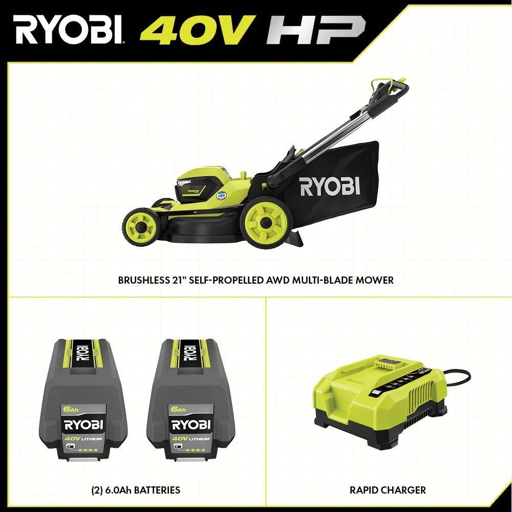 RYOBI 40v Hp brushless 21″ self-propelled AWD dual-blade mower kit image 2
