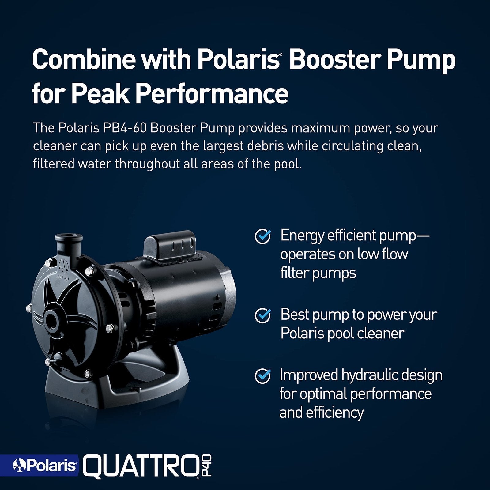 Polaris Quattro P40 Pressure Side Pool Cleaner for All In-Ground Pool Surfaces, Large-Capacity Dual Filtration Canister, 31′ Hose & Transparent Lid to View Debris image 1